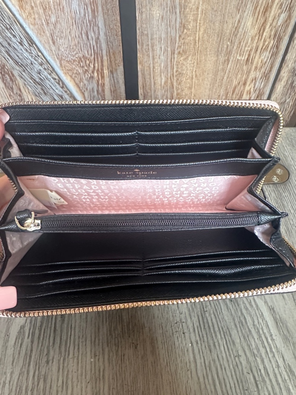 kate spade Pink and Black Plaid Zip Wallet - Picture 7 of 11